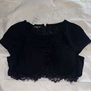 Bebe Elegant Black Lace Crop Top sz medium nwt